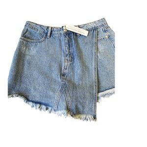 Highway Jeans‎ Denim Skirt Frayed Hem Asymmetrical Mini Skirt Size 5 NWT